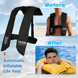 Inflatable Life-Jacket for Adults| Life-Vest Inflation-PFD with Whistle| Automatic & Manual Lightweight Supports up to 300 lbs for Kayaking Fishing Boating (PureBlack-Color)