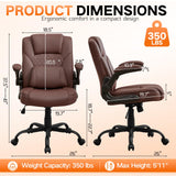 PU Office Chair Flip-up Arms Silent Wheels Desk Chair Home Apartment Brown