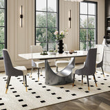POVISON 63" Modern Dining Table for 4, Glossy White Dining Room Table, Sintered Stone Tabletop with Gray Carbon Steel Pedestal, 63 inch Rectangle Dining Table (Table Only)