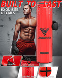 ASBRAVO Punching Bag for Adults, 4ft PU Heavy Boxing Bag Set 12OZ Gloves for MMA Muay Thai Kickboxing Training Home Gym, Martial Art (Unfilled)-Red