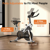 Hitgo Magnetic Exercise Bike for Home - Ultra Quiet Indoor Cycling Bike with Bluetooth App, 3kg Cast Iron Flywheel, Compact Stationary Bike for Apartment, 265lbs Weight Capacity, Silver