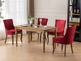 MOOLSUN Fabric Dining Chairs Set of 6, High Back Side Chairs, Modern Padded High-End Tufted Upholstered Chairs with Button-Tufted Back & Rear Pull Tabs, Solid Wood Legs Burgundy(Wood Legs)