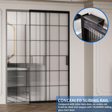 40" x 87" Fluted Glass Barn Door, Concealed Sliding Barn Door with Soft Close, Waterproof Modern Sliding Door for Bathroom/Kitchen Privacy, 5/16"(8mm) Tempered Glass, Fits 28"-36"W x 72"-85"H, Black