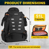 Kalkal Fishing Tackle Backpack, 51L Water-Resistant Fishing Backpack with Cooler & 4 Rod Holder, Sunglasses Pocket, Fishing Tackle Bag Storage Fishing Gear, Fishing Gifts for Men Father