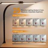 SIBRILLE LED Desk Lamp for Home Office - Dimmable Computer Desk Light with Clamp, Modern Architect Task Lamp with Color Changing, Flexible Desktop Lamp with Gooseneck for Monitor, Double Head, Black