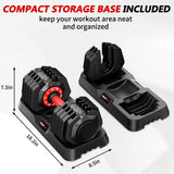 Mouldbody Adjustable Dumbbell Set Pair 50 lb, Adjustable Dumbbells 10-in-1 Free Weight Set, 1-Second Dial Weight Adjustment,Space-Saving Design with Storage Base, Home Gym Strength Training Equipment