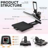 Whubefy Heat Press 15x15 Slide Out, Industrial-Quality Clamshell Sublimation Heat Transfer Machine