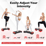Goplus 3-in-1 Aerobic Step Platform, 600 LBS Adjustable Exercise Stepper with 4-Level Risers, Balance Trainers, Resistance Band, Non-Slip Workout Stepper for Home Gym, Cardio, Strength Training (Red)