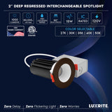 LUXRITE 2 Inch LED Recessed Lighting, Deep Regressed Canless Spotlight, Round White & Bronze Interchangeable Trim, 5CCT 2700K-5000K, 1000LM, 15W, High Output, Dimmable, Wet Rated (12 Pack)