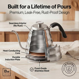 Barista Warrior Gooseneck Kettle with Thermometer - 1.2L Pour Over Coffee & Tea Kettle, 18/8 Stainless Steel Gooseneck Kettle Pot, Precision Pour Drip Spout, Suitable for All-Stoves (40 fl oz)