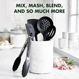 5 Piece Cooking Utensil Set, Flexible Nonstick Silicone, Stain-Free, Tongs, Turner, Spatula, Skimmer, and Slotted Spoon, Black GreenPan