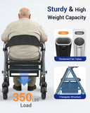 Telgome Rollator Walker with Seat, Foldable Walkers for Seniors with Seat, Thickened Frame 350 lbs Load, Height Adjustable,8'' Big Wheels, Rolling Walker,Black