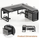 61 Inch Executive Desk, Large Office Desk with File Drawer, L Shaped Desk with Drawers