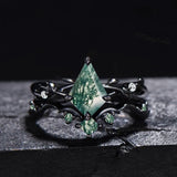 Oseew Moss agate engagement ring set Wedding Ring(Moss agate) Kite