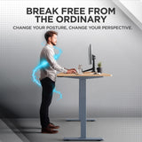 RISE UP dual motor electric standing desk 60x30" black bamboo desktop premium ergonomic adjustable height sit stand up home office computer desk table motorized powered modern furniture small standup Uncaged Ergonomics