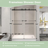 EPXMKX 55"-60" W x 76" H Frameless Sliding Shower Door, Double Sliding Shower Door,5/16"(8mm) Clear Tempered Glass,Bathroom Glass Door with Explosion-Proof Film (Matte Black 60" Wx76 H)