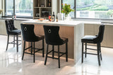 MOOLSUN Set of 4 Blue Velvet Bar Stools - Classic Fixed Height Design with Button Tufted Seat, Solid Wood Frame & Chrome Nailheads, Perfect for Standard Kitchen Island & Home Bar,Black(Wood Leg)