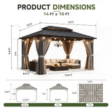 Aoxun 14'x10' Hardtop Gazebo with Hanging Lights, Gray