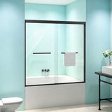LOHCEH Shower Door Double Sliding,56-60.in Wx60 in.H Semi-Frameless Shower Door,1/4 Inch Clear Tempered Shower Glass Doors with Explosion-Proof Film,Black