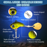 Gorvellin 5PCS Spinner Baits Fishing Lures Kit, Metal VIB Vibration Baits with Treble Hooks, Bass Trout Fishing Lure Kit with Rotating Blade, Hard Bait for Freshwater Saltwater Fishing