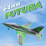 FMS Rc Jets Futura 64MM EDF Sport Jet Green rc Airplanes for Adults for Trainers EDF for Beginners 6 Channel Remote Control Planes PNP(NO Transmitter Batteries and Charger)