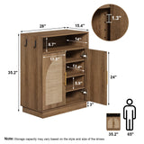 HOKYHOKY Set of 2 Rattan Shoe Storage Cabinet with 2 Arched Doors, 5-Tier Wood Shoe Organizer with Adjustable Shelves, Farmhouse Boho Shoe Rack Cabinet for Entryway,Rustic Oak