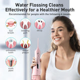 COSLUS Water Dental Flosser Teeth Pick C20: Portable Cordless Oral Irrigator 300ML Rechargeable Travel Irrigation Cleaner IPX7 Waterproof Electric Flossing Machine for Teeth Cleaning, Pink