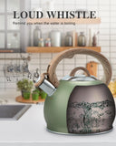 Tea Kettle Stovetop, 2.7 Quart Stove Top Whistling Tea Kettle, Teapot Kettles with Food Grade Stainless Steel and Wood Pattern Handle, Suitable for All Heat Sources