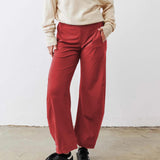 SeeLuNa Women Barrel Travel Pants Elastic Waistband Tapered Leg Baggy Mid Rise Work Trousers Lounge Pant with Pockets(Red,M)