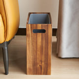 3 Gallon Solid Acacia Wood Trash Can with Liner & Handles, Small Narrow Rectangular Wooden Garbage Bin, Decorative Waste Basket for Bathroom, Bedroom, Kitchen, Living Room, Office