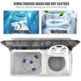 COSTWAY Portable Washing Machine, Twin Tub 26lbs Capacity Laundry, 18lbs Washer and 8lbs Spinner Combo with Timer Knobs, Built-in Drain Pump, Compact Washer for Home Dorm Apartment (Grey+White)