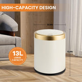 Pukomc Bathroom Trash Can with Lid，3.5 Gallon Motion Sensor Waterproof Touchless Garbage Can, Smart Plastic Trash Bins Suitable, Beige