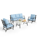 MIXPATIO 4-Piece Wrought Iron Patio Conversation Set, Rocking Chairs, Blue