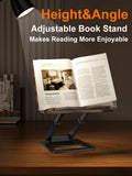 Tounee Telescopic Book Holder - Adjustable Height Cookbook Stand with Elastic Page Clips (Black)