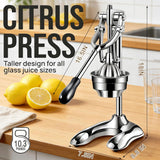 Citrus Juicer Manual Juicer Press - Professional Heavy Duty Cold Press Fruit Extractor for Pomegranate, Citrus, Lemon, Orange - Easy to Clean Stainless Steel Construction