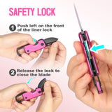 Pink Folding Pocket Knife Gifts for Women - Stocking Stuffers for Women, Small Multitool Box Cutter with 1.5inch Blade - Christmas Birthday Gifts - Edc Keychain Gadgets for Hiking, Camping, Fishing