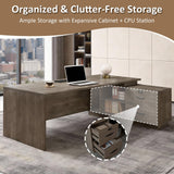 63" L-Shaped Executive Desk with Reversible Storage Cabinet, Locking Drawers & Cable Management