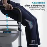 Toilet Safety Rails with Handles – Adjustable Toilet Safety Frame for Seniors, Handicap & Disabled, Toilet Assistance for Elderly, Heavy-Duty Anti-Slip Support - Fits All Toilets (Black)