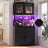 Unikito 71" Pantry Cabinet with LED Light & Outlet, Tall Kitchen Pantry Storage Cabinet with Microwave Stand, DIY Pegboard, Drawers and Adjustable Shelf, Farmhouse Kitchen Hutch for Dining Room