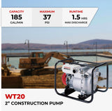 Honda WT20 2-Inch Gas Powered Construction Trash Pump (WT20XK4AC)