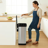 Large Metal Kitchen Garbage Bin with Soft Close Lid, Foot Pedal and Waste Bag Roll Holder, 20 Gallon