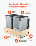 Wood Pullout Trash Can for Kitchen Cabinets, 35 QT x2 Double Under Sink Garbage Waste Recycling Bin,