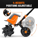 DOVAMAN 18-Inch Electric Garden Tiller, 15-Amp Corded Cultivator with Up to 9-Inch Tilling Depth, 4-Position Adjustable Wheels & Foldable Handle for Soil Preparation