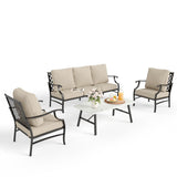 MIXPATIO 4-Piece Wrought Iron Patio Conversation Set, Beige