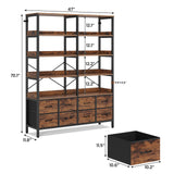 Bookshelf with 8 Fabric Drawers, 7-Tier Bookcase with Baffles Display Shelves, Industrial Large Book Shelf for Living Room Home Office
