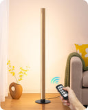 EDISHINE Corner Floor Lamp, Upgraded Dual-Sided Lighting, Wooden Floor Lamps for Living Room, Standing Lamp with Remote/Foot Control, 7CCT & Dimmable Floor Lamp for Bedroom, Office, Natural Wood
