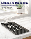 Kitsure Dish Drying Rack - Expandable Dish Rack for Kitchen Counter, Over Sink Or in Sink, Space-Saving Plates Dryer with Cutlery Holder & Drip Tray, 14.0"-20.9" L x 6.3" W x 8.0" H, Black