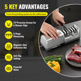 Krcqap Electric Knife Sharpener for Kitchen Knives, Professional 3-Stages with 100% Diamond Abrasive, 15-Degree EdgeSelect Angle & Fast Sharpening, Repair, Restore, Polish