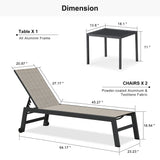 PURPLE LEAF Patio Chaise Lounge Set of 2 with Side Table Textilene Taupe