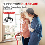 BeneCane Quad Cane Adjustable Walking Cane with Offset Soft Cushioned Handle for Men & Women Lightweight Comfortable with 4-Pronged feet for Extra Stability(red)